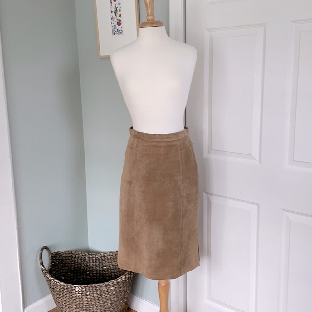 100% fully lined suede pencil skirt.